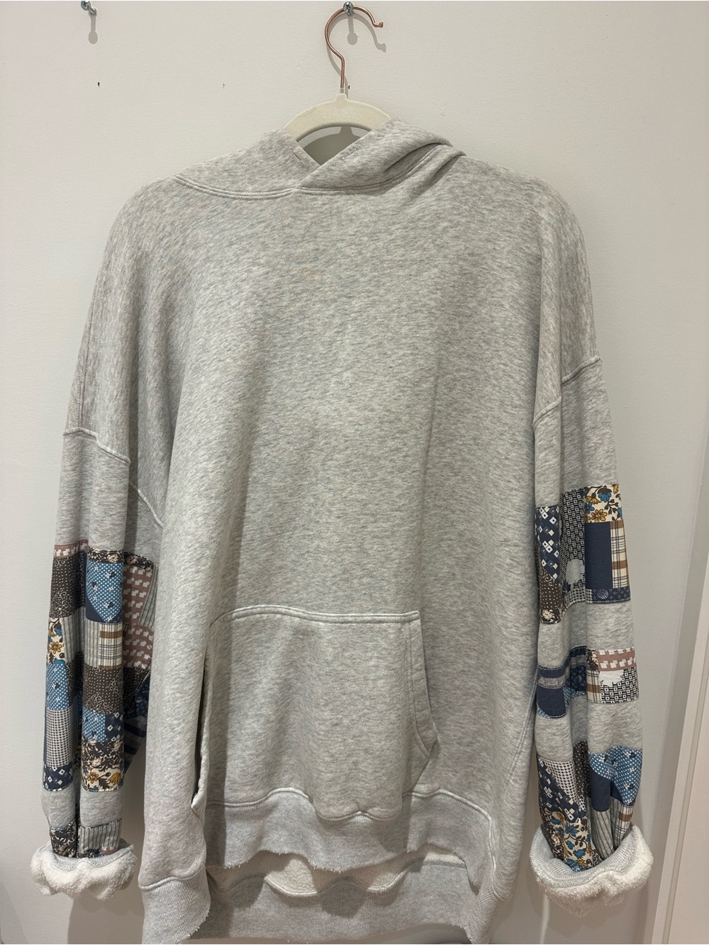 Abercrombie Light Gray Hoodie Sweater with Patchwork Sleeve Details